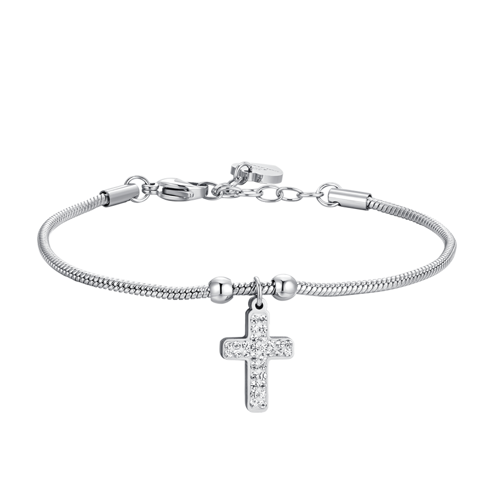 BRAZALETE DE ACERO PARA MUJER CON CRUZ
