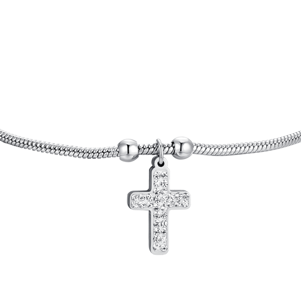 BRAZALETE DE ACERO PARA MUJER CON CRUZ