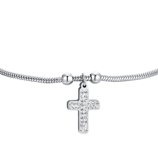 BRAZALETE DE ACERO PARA MUJER CON CRUZ
