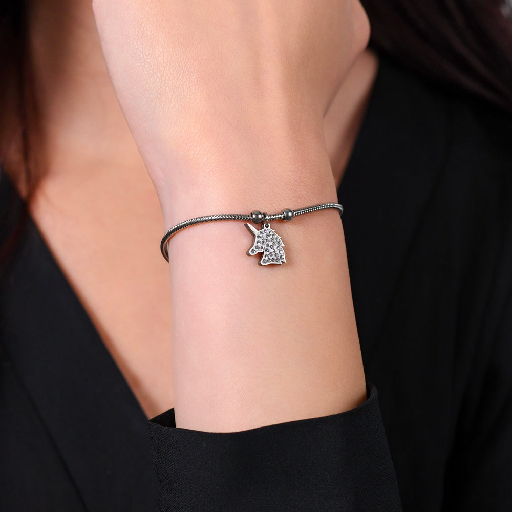 PULSERA DE ACERO PARA MUJER CON UNICORNIO