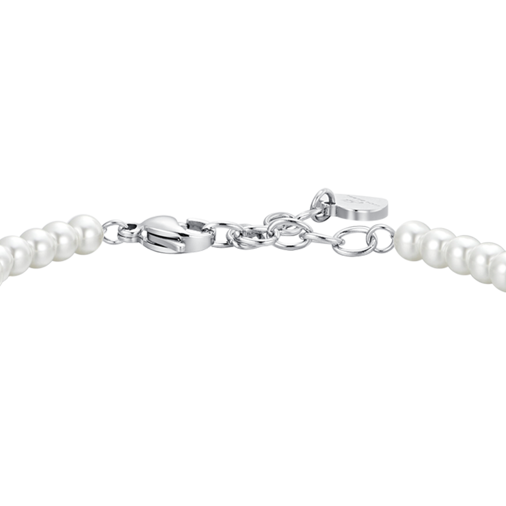 PULSERA DE PERLAS Y CIRCONITAS BLANCAS DE ACERO PARA MUJER