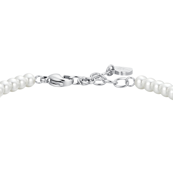 PULSERA DE PERLAS Y CIRCONITAS BLANCAS DE ACERO PARA MUJER