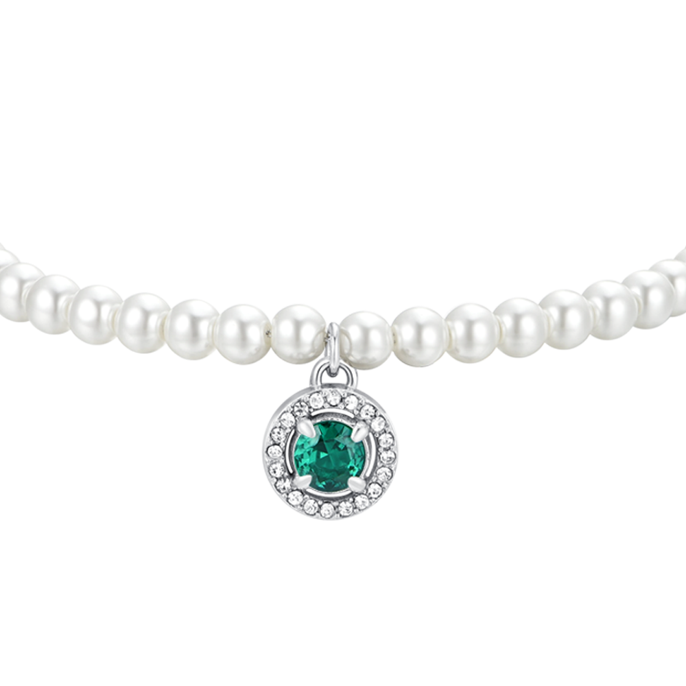 COLLANA DONNA IN ACCIAIO PERLE E ZIRCONE VERDE Luca Barra