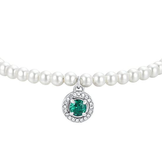 COLLANA DONNA IN ACCIAIO PERLE E ZIRCONE VERDE Luca Barra