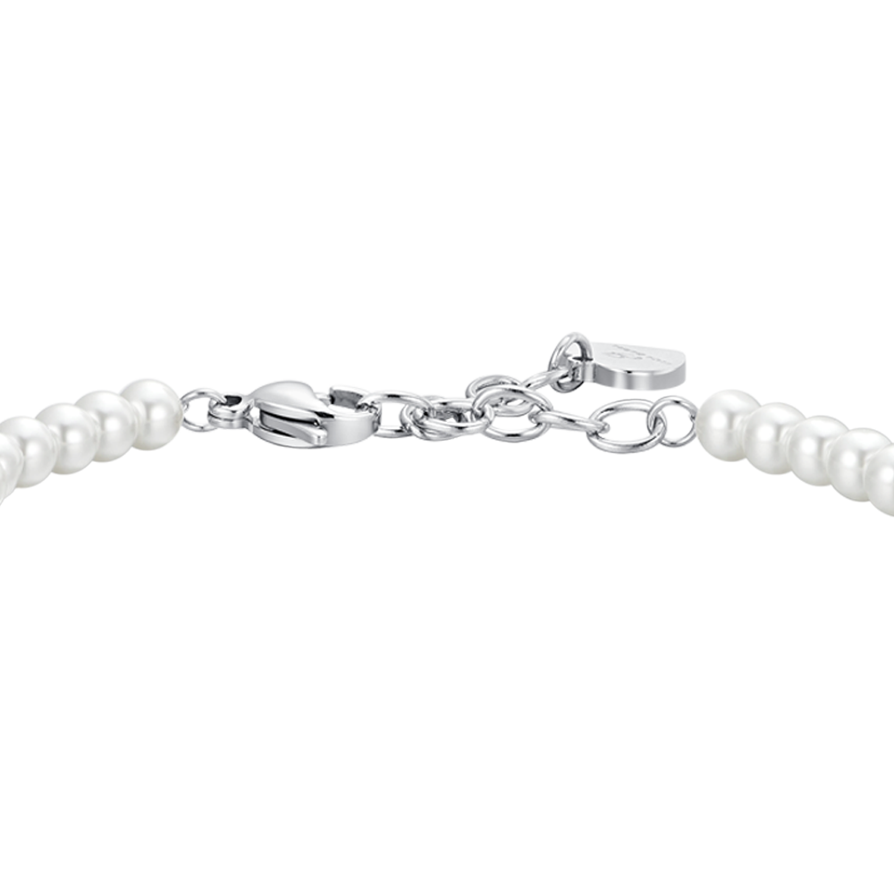 BRACCIALE DONNA IN ACCIAIO PERLE SINTETICHE E ZIRCONE VERDE