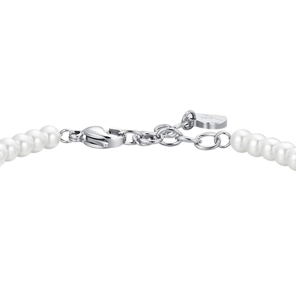 PULSERA CORAZÓN DE PERLAS DE ACERO Y CIRCONITAS ROSAS
