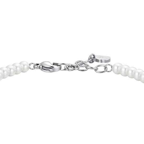 PULSERA CORAZÓN DE PERLAS DE ACERO Y CIRCONITAS ROSAS