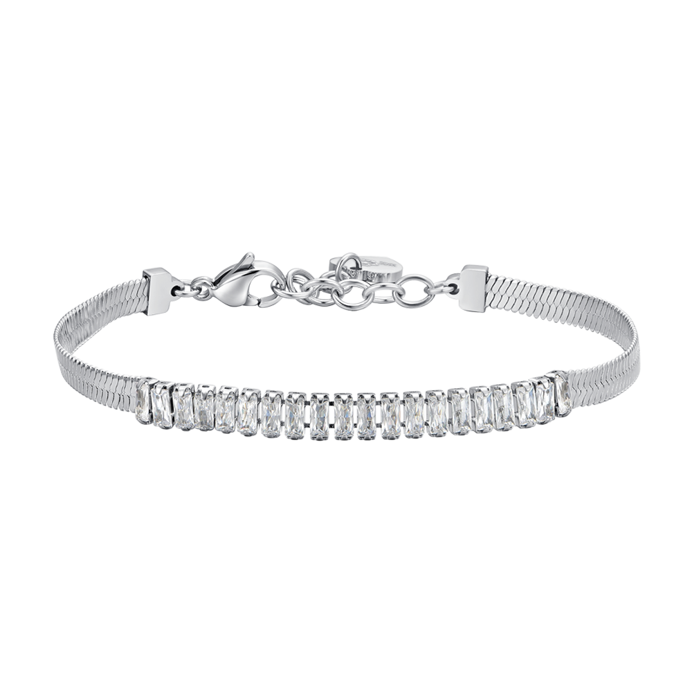 PULSERA DE ACERO CON CIRCONITAS BLANCAS PARA MUJER