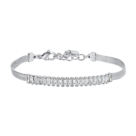 PULSERA DE ACERO CON CIRCONITAS BLANCAS PARA MUJER