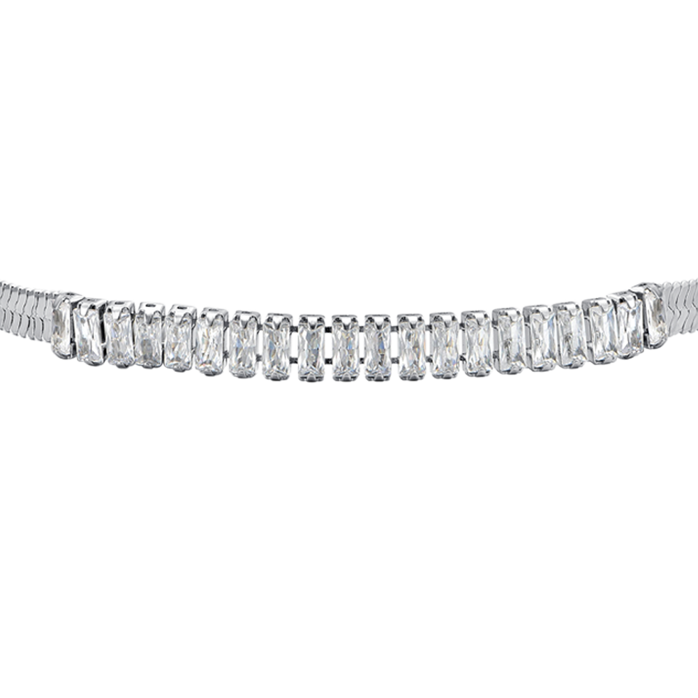 PULSERA DE ACERO CON CIRCONITAS BLANCAS PARA MUJER