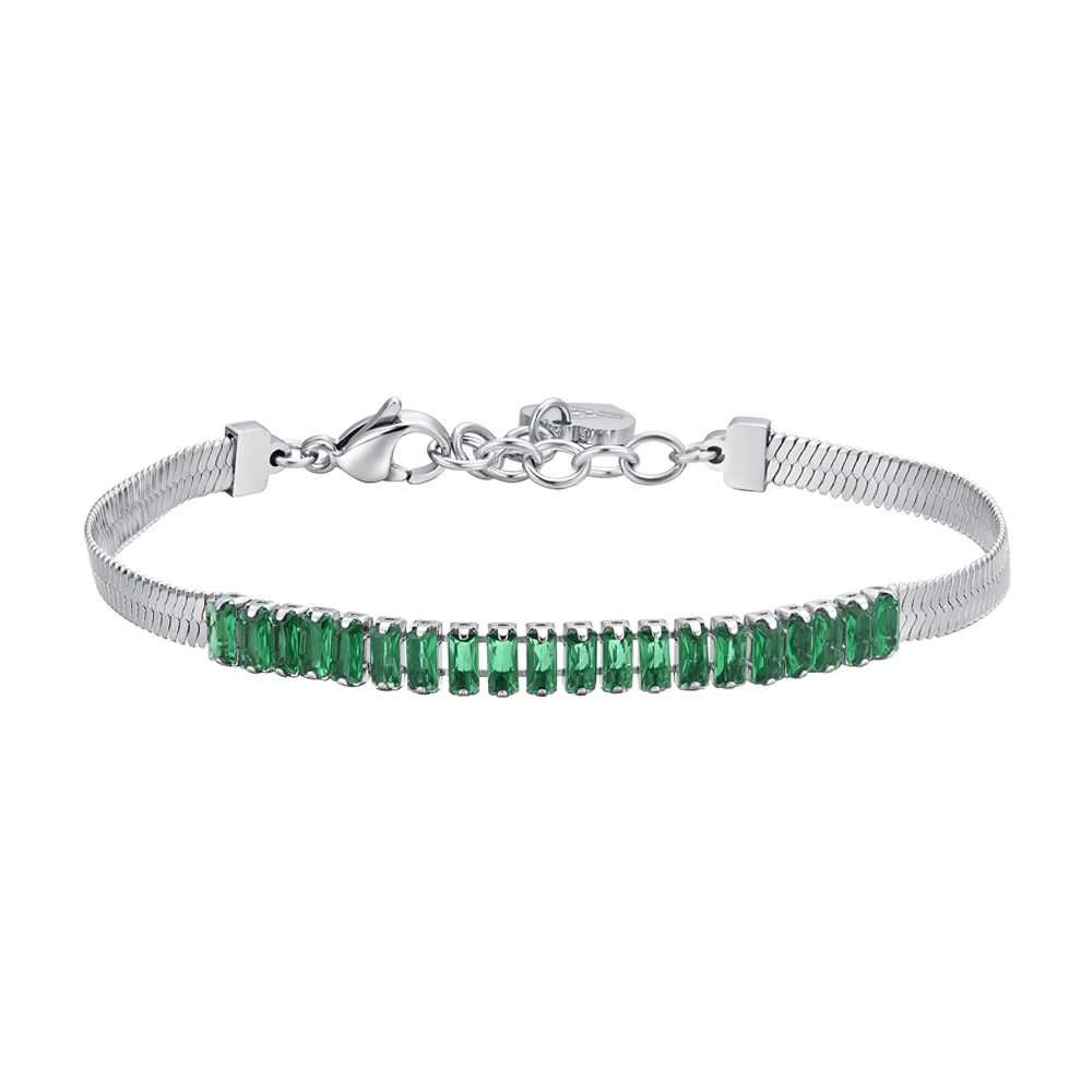 PULSERA DE ACERO CON CIRCONITA VERDE PARA MUJER