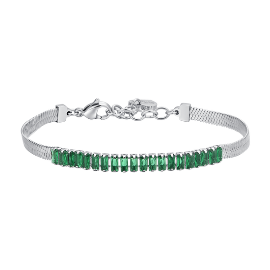 PULSERA DE ACERO CON CIRCONITA VERDE PARA MUJER
