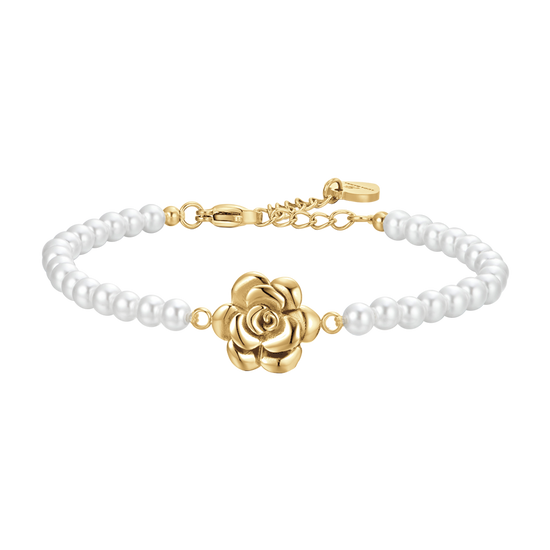 ACERO IP ORO PERLAS Y ROSA PULSERA DE MUJER