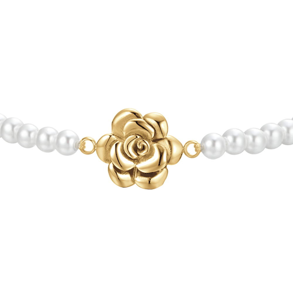 ACERO IP ORO PERLAS Y ROSA PULSERA DE MUJER
