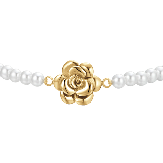 ACERO IP ORO PERLAS Y ROSA PULSERA DE MUJER