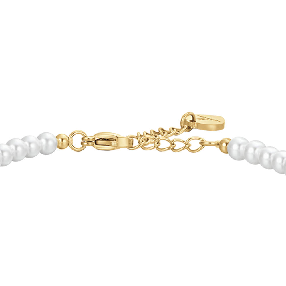 ACERO IP ORO PERLAS Y ROSA PULSERA DE MUJER