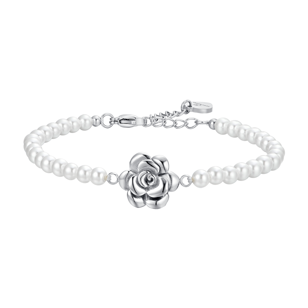 PULSERA DE PERLAS Y ACERO ROSA PARA MUJER