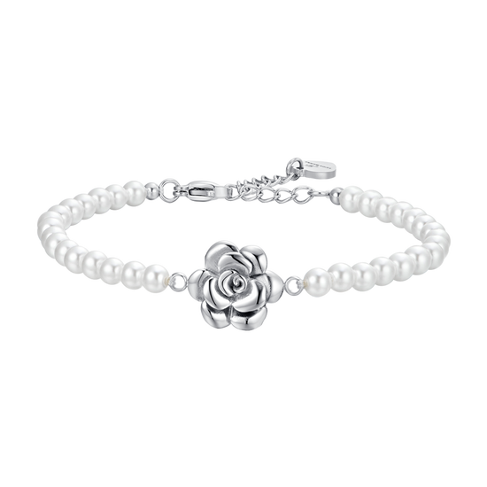 PULSERA DE PERLAS Y ACERO ROSA PARA MUJER