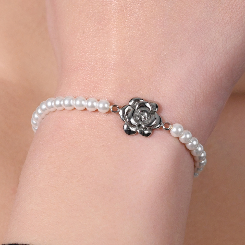 PULSERA DE PERLAS Y ACERO ROSA PARA MUJER