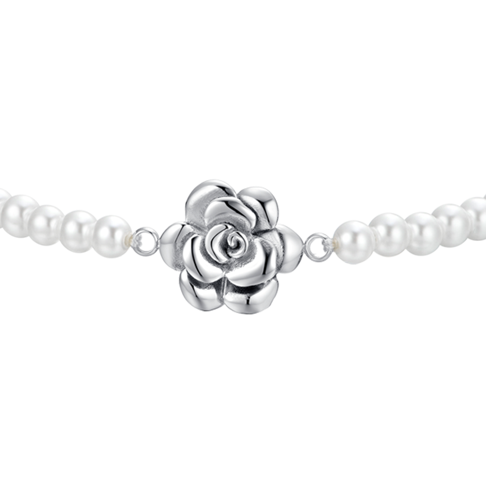 PULSERA DE PERLAS Y ACERO ROSA PARA MUJER