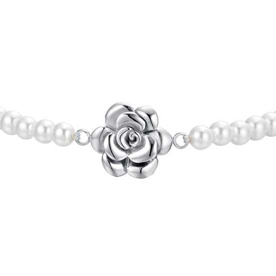 PULSERA DE PERLAS Y ACERO ROSA PARA MUJER