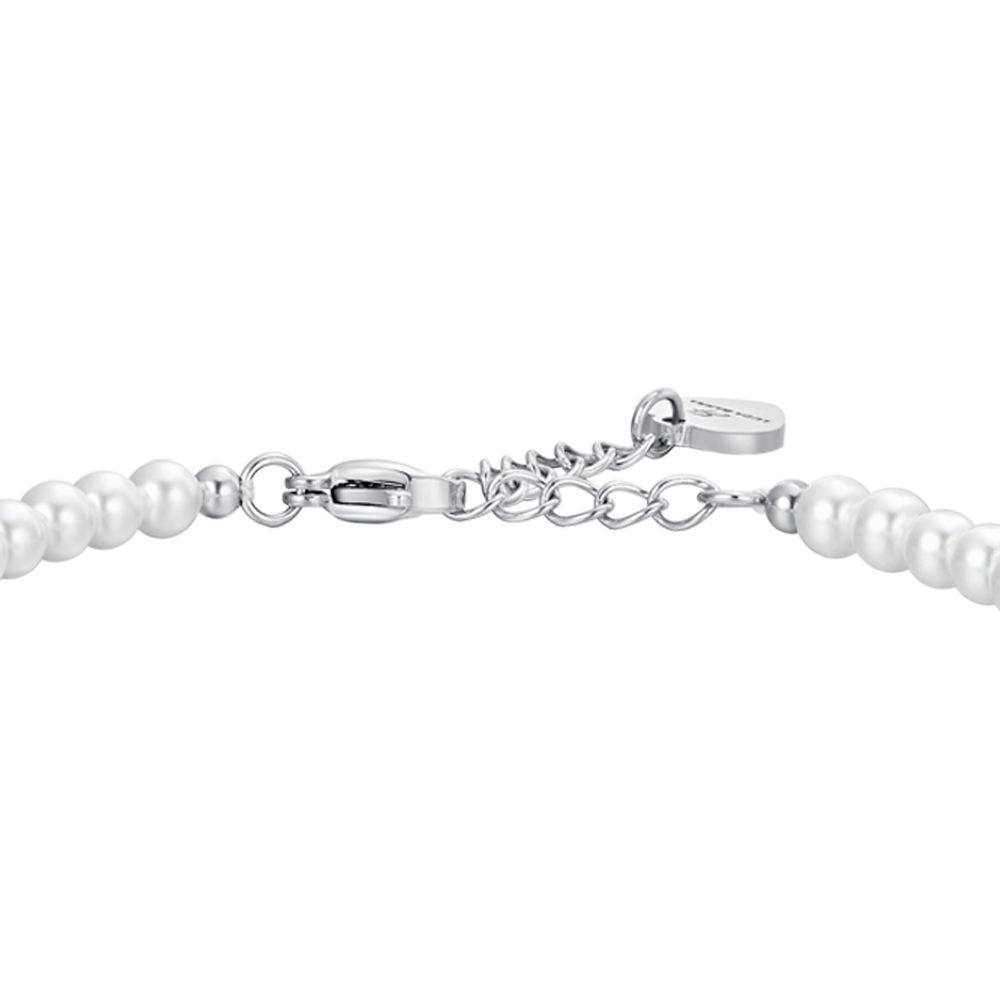 PULSERA DE PERLAS Y ACERO ROSA PARA MUJER
