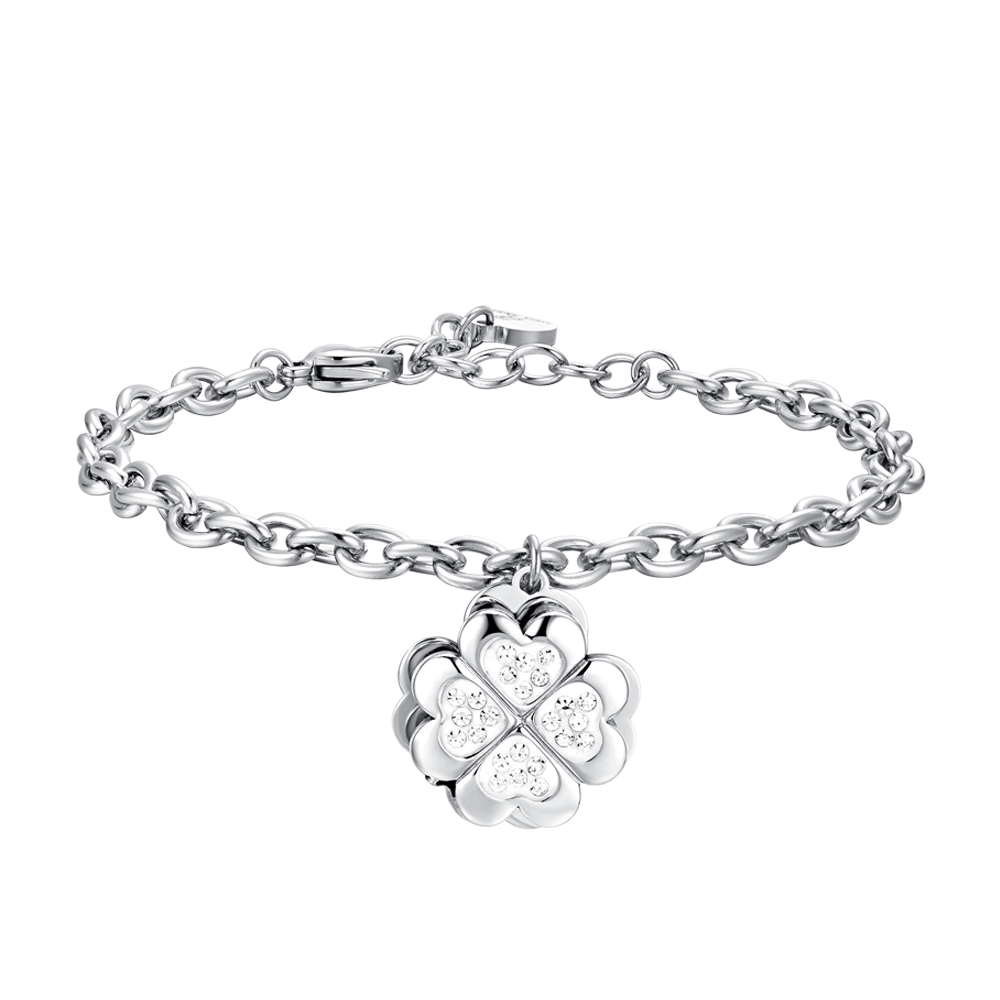 TRÉBOL DE CUATRO HOJAS BRAZALETE GIRATORIO DE ACERO PARA MUJER