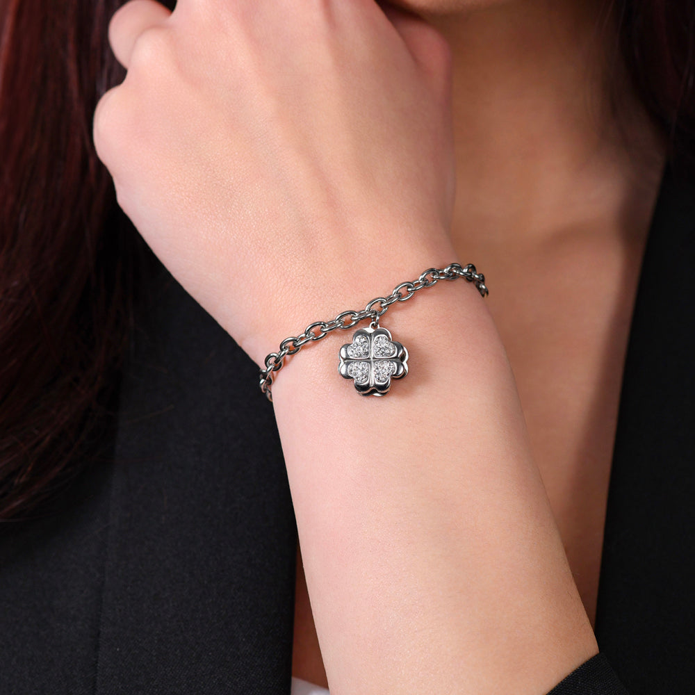 TRÉBOL DE CUATRO HOJAS BRAZALETE GIRATORIO DE ACERO PARA MUJER
