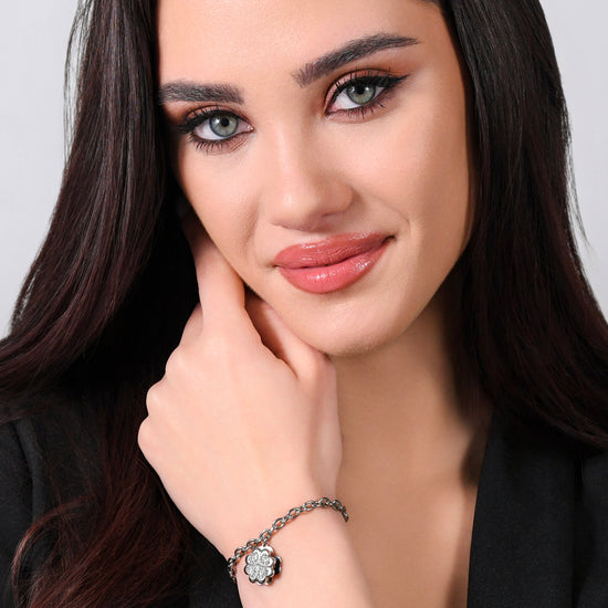 TRÉBOL DE CUATRO HOJAS BRAZALETE GIRATORIO DE ACERO PARA MUJER
