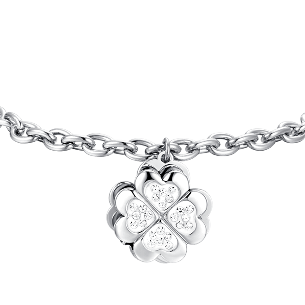 TRÉBOL DE CUATRO HOJAS BRAZALETE GIRATORIO DE ACERO PARA MUJER
