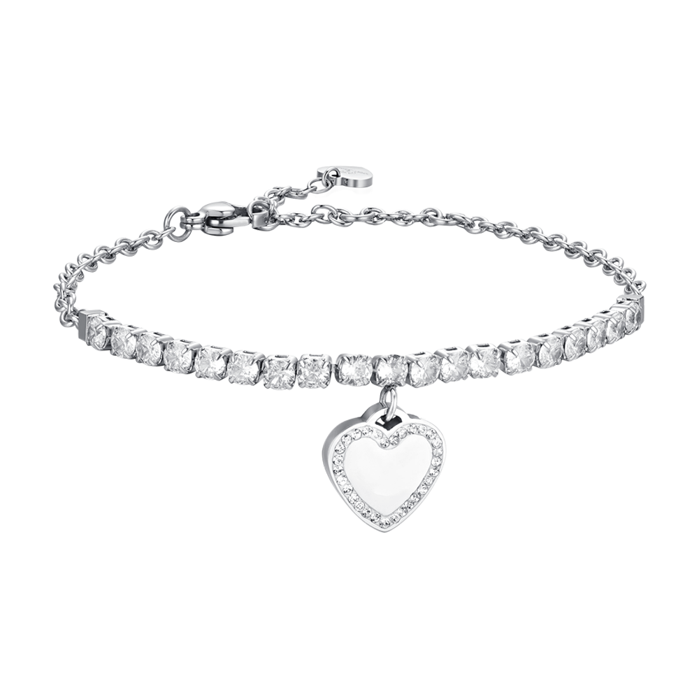 PULSERA DE TENIS DE ACERO CON CORAZÓN Y CIRCONITA PARA MUJER