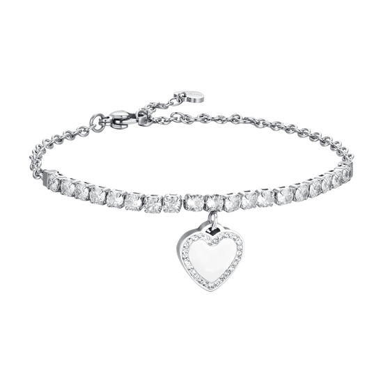 PULSERA DE TENIS DE ACERO CON CORAZÓN Y CIRCONITA PARA MUJER