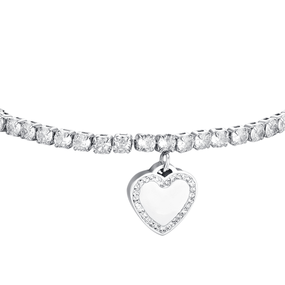 PULSERA DE TENIS DE ACERO CON CORAZÓN Y CIRCONITA PARA MUJER