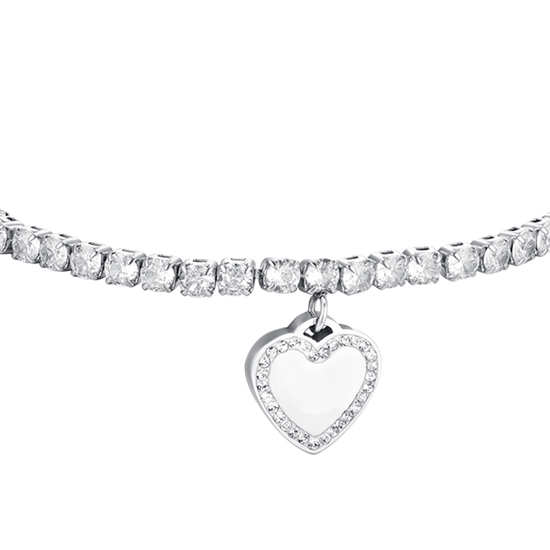 PULSERA DE TENIS DE ACERO CON CORAZÓN Y CIRCONITA PARA MUJER