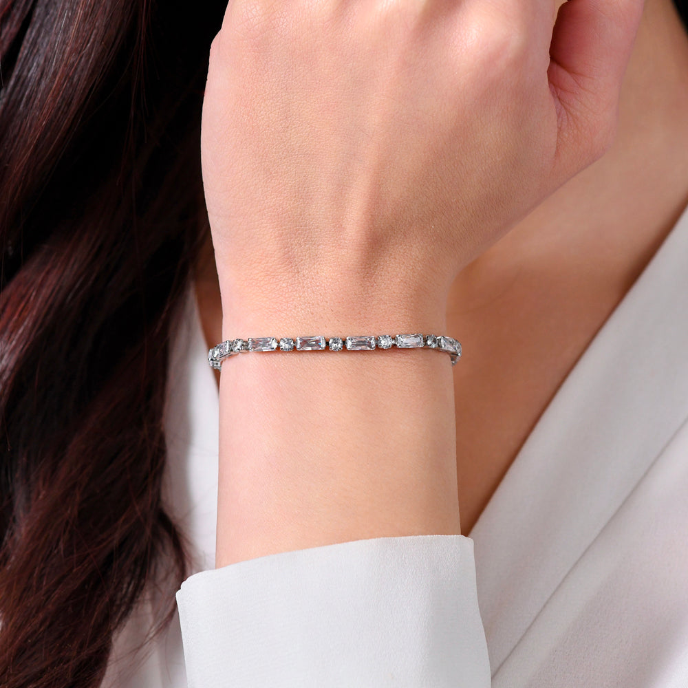 PULSERA DE TENIS DE MUJER DE ACERO CON CIRCONITA CÚBICA BLANCA