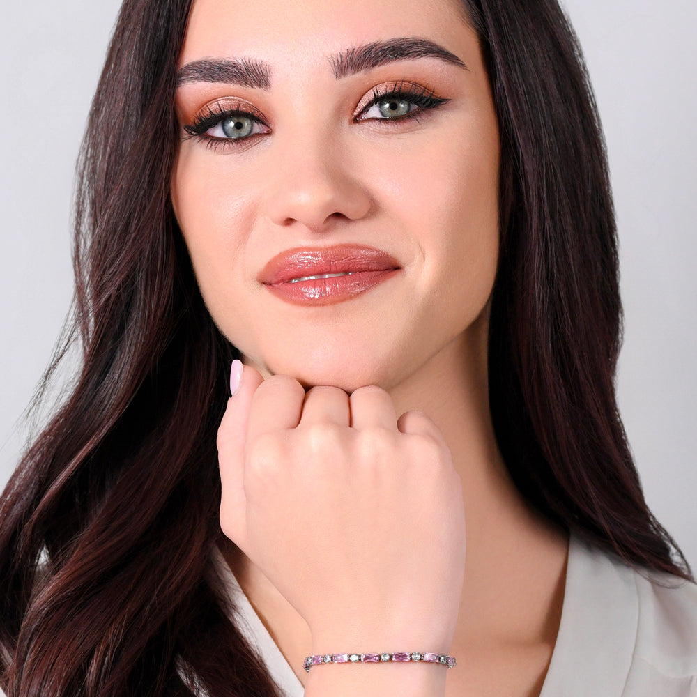 PULSERA TENIS MUJER ACERO CIRCONITA ROSA