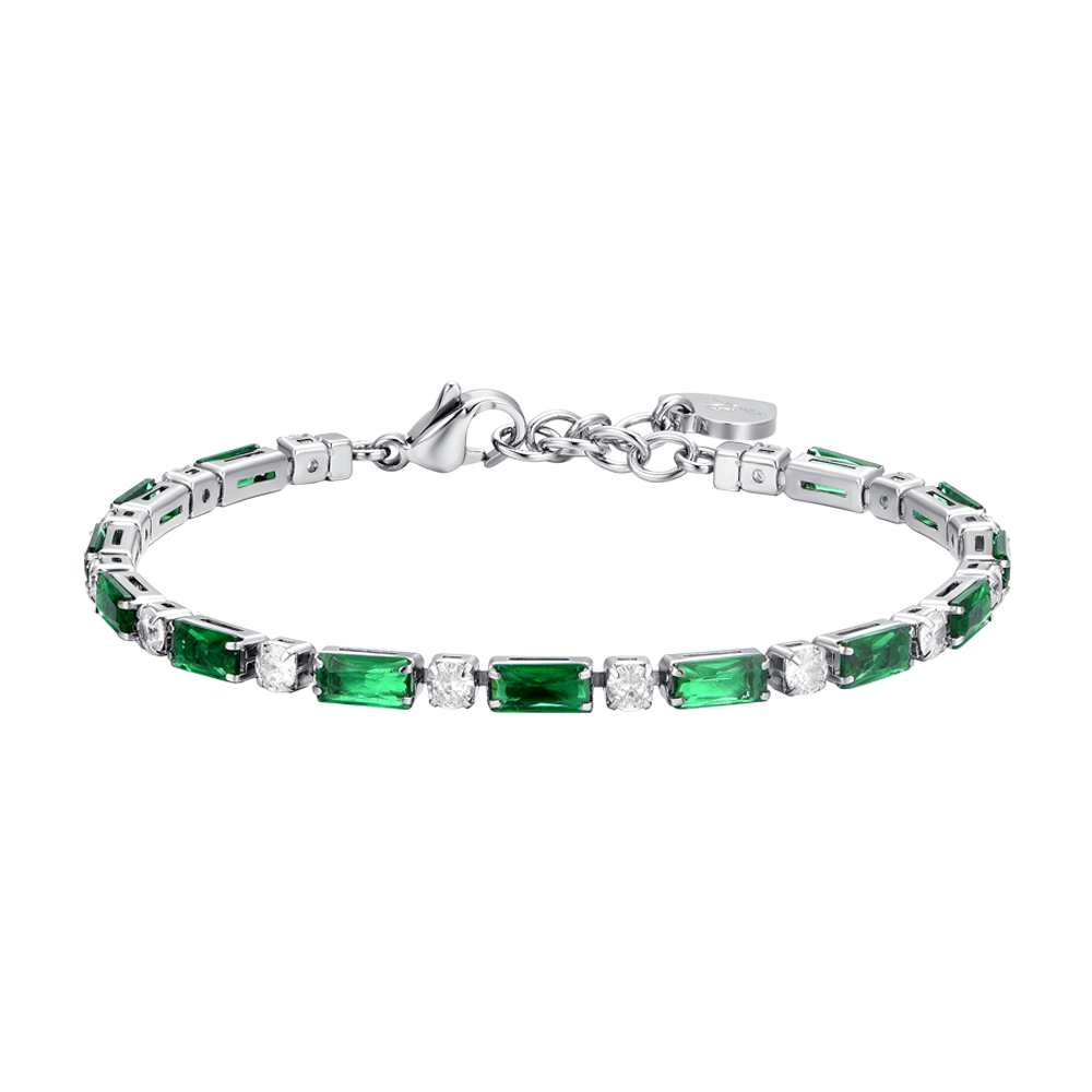 PULSERA DE TENIS DE MUJER DE ACERO CON CIRCONITA CÚBICA VERDE