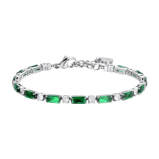PULSERA DE TENIS DE MUJER DE ACERO CON CIRCONITA CÚBICA VERDE