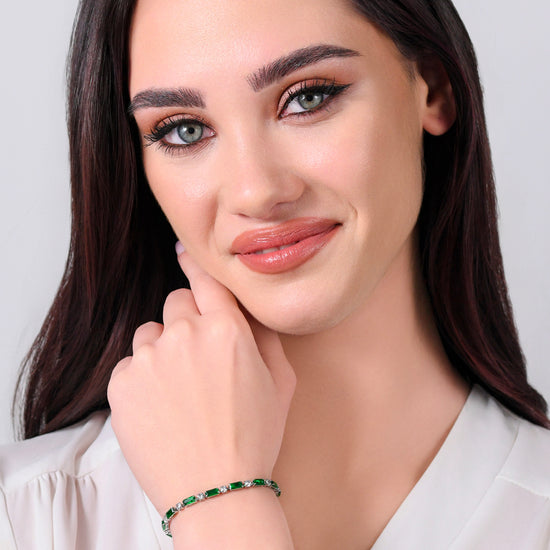 PULSERA DE TENIS DE MUJER DE ACERO CON CIRCONITA CÚBICA VERDE