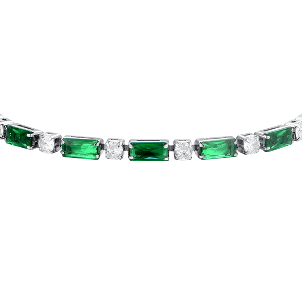 PULSERA DE TENIS DE MUJER DE ACERO CON CIRCONITA CÚBICA VERDE