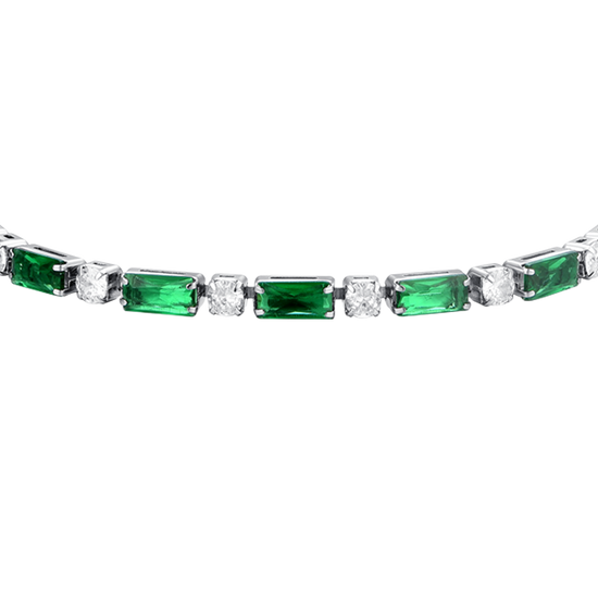 PULSERA DE TENIS DE MUJER DE ACERO CON CIRCONITA CÚBICA VERDE