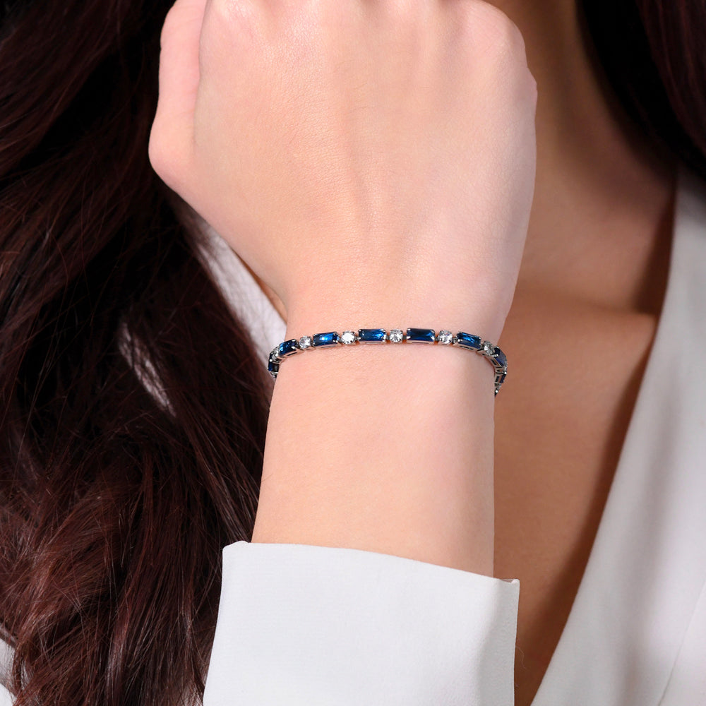 PULSERA TENIS MUJER ACERO CIRCONITA AZUL