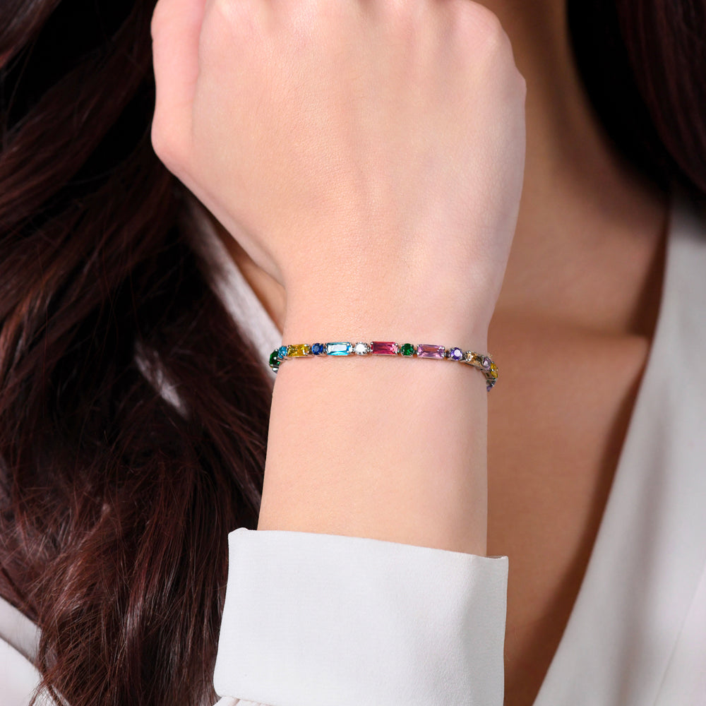 PULSERA TENIS MUJER ACERO CIRCONITA MULTICOLOR