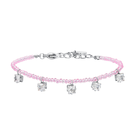 PULSERA DE MUJER DE ACERO CON CRISTAL ROSA Y CIRCONITA BLANCA