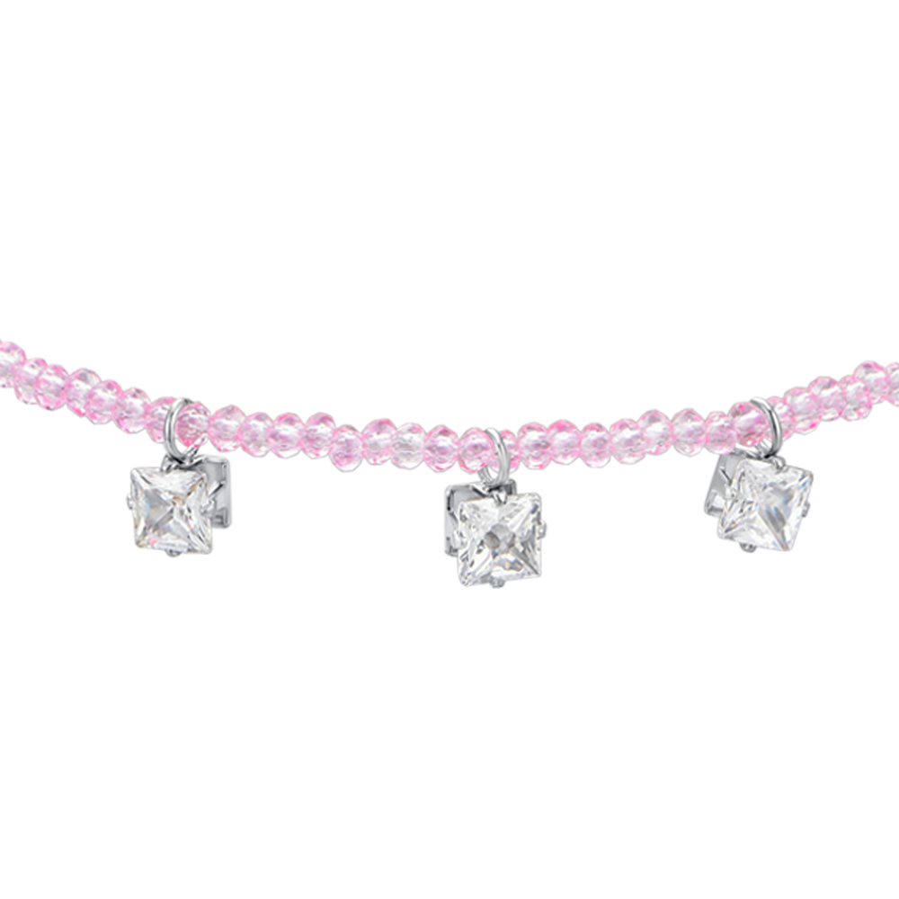 PULSERA DE MUJER DE ACERO CON CRISTAL ROSA Y CIRCONITA BLANCA