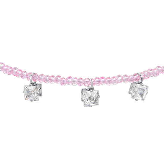 PULSERA DE MUJER DE ACERO CON CRISTAL ROSA Y CIRCONITA BLANCA
