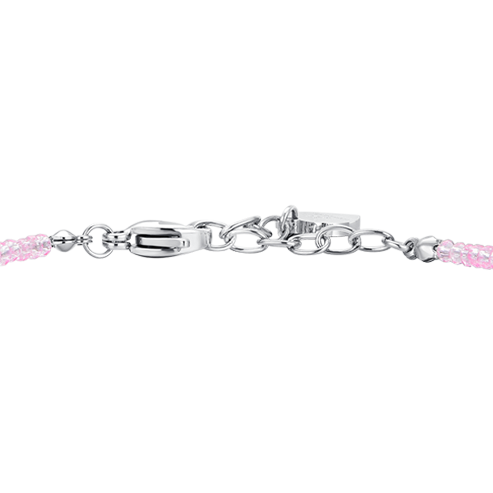 PULSERA DE MUJER DE ACERO CON CRISTAL ROSA Y CIRCONITA BLANCA