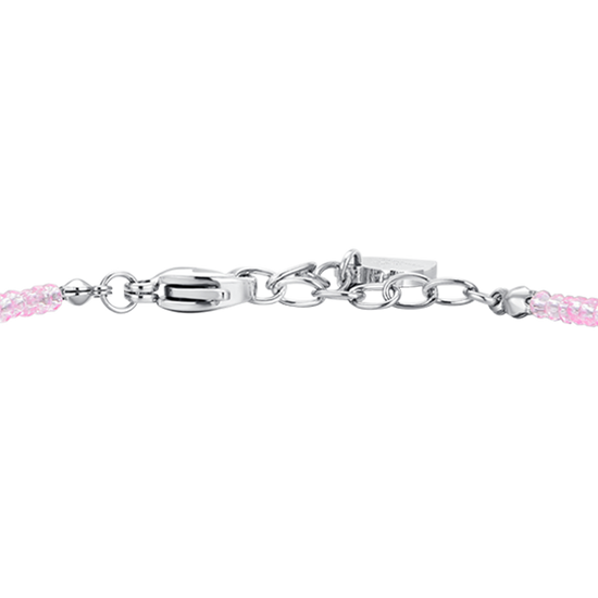 PULSERA DE MUJER DE ACERO CON CRISTAL ROSA Y CIRCONITA BLANCA