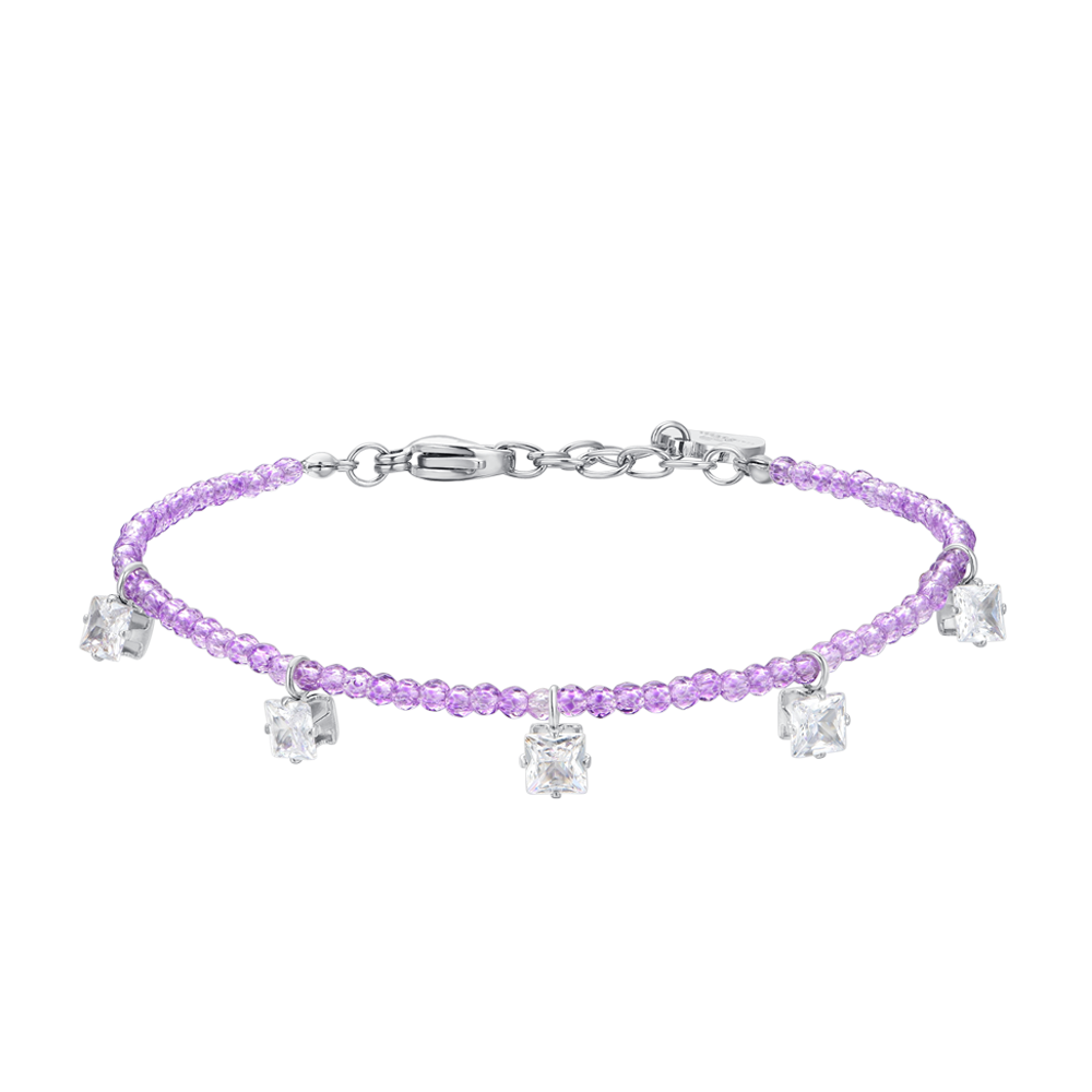 PULSERA DE ACERO PARA MUJER CRISTALES VIOLETAS Y CIRCONITAS BLANCAS