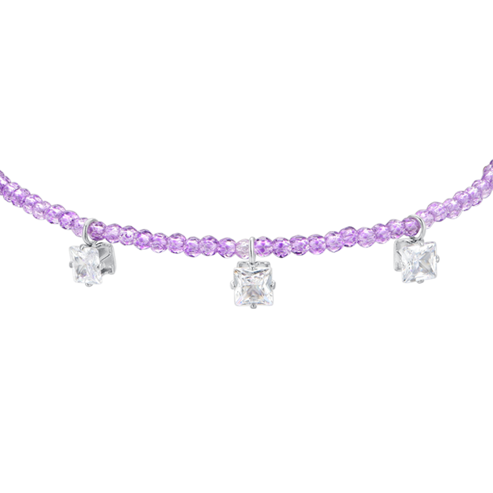 PULSERA DE ACERO PARA MUJER CRISTALES VIOLETAS Y CIRCONITAS BLANCAS